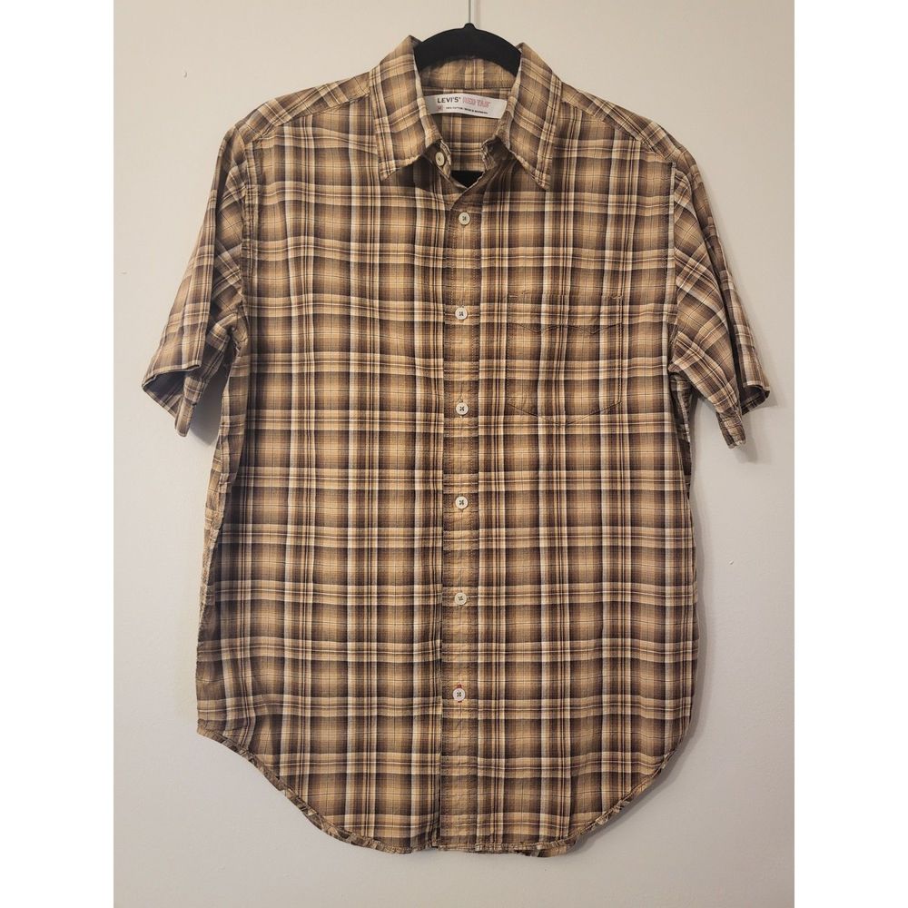 Levi's Red Tab 100% Cotton Plaid Button Up Collared Pocket Shirt Men Size Medium
